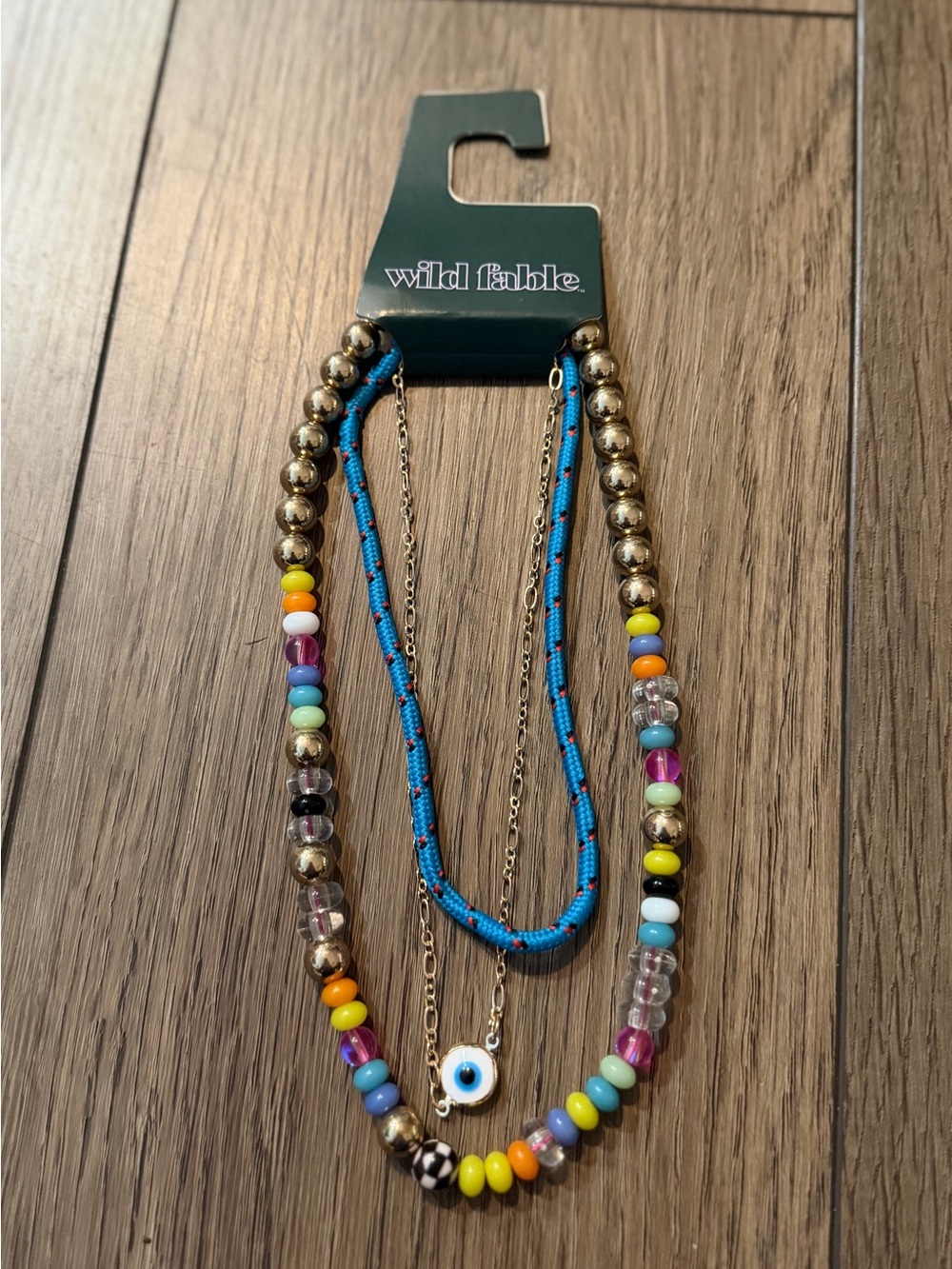 Wild Fable Multicolor Beaded Layered Necklace with Blue Cord